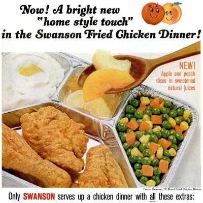 TV dinners packaged in heat-and-serve aluminum trays are a hit in the 50's.