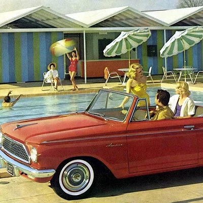 Lifestyle advertisement for 1961 Rambler convertible.