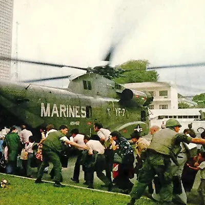 South Vietnam surrenders to the North Vietnamese Army and the last Americans are evacuated by helicopter from the US Embassy in Saigon.