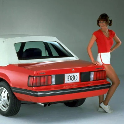 Detail from an advertisement for the Ford Mustang convertible.