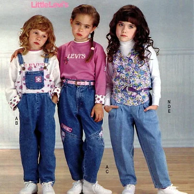 Sears catalog detail showing three grumpy girls modeling "Little Levi's".