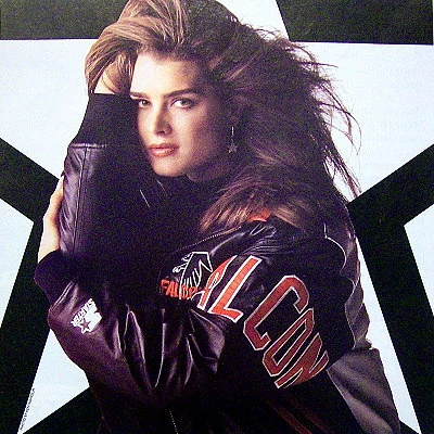 Brook Shields in a 1992 ad for Starter jackets.