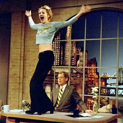 Actress Drew Barrymore serenades host Late Show host David Letterman for his birthday.