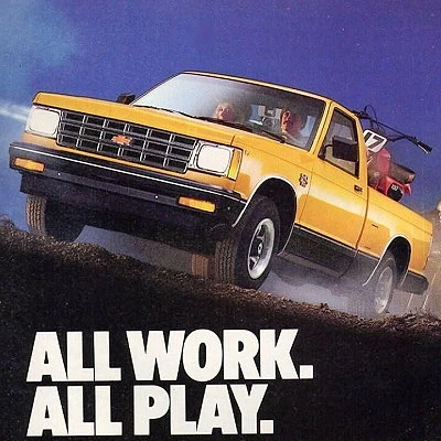 Advertisement for the 1996 Chevy S10 pickup truck.